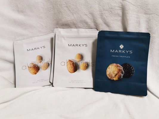 Thùng túi nhựa đứng thẳng có in UV điểm cho bao bì truffle và nấm