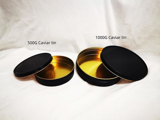 Vacuum Empty Caviar Tin Can Food Grade Packaging 1000ml/g 1kg với màu đen nhạt bên trong vàng