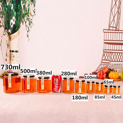 Thùng lưu trữ thủy tinh tinh lục giác 100ml 500ml Với nắp kim loại cho kem mật ong