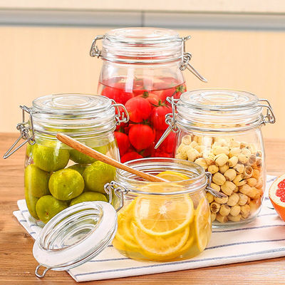 Thùng chứa chai thủy tinh hình vuông kín không khí tùy chỉnh với nắp kẹp có sẵn