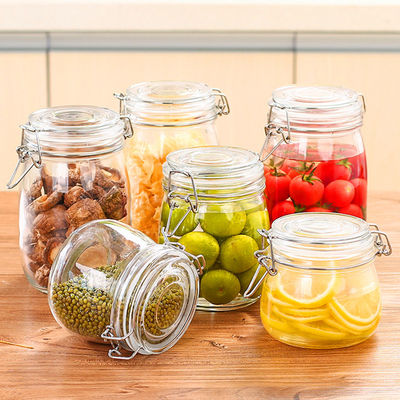 Thùng chứa chai thủy tinh hình vuông kín không khí tùy chỉnh với nắp kẹp có sẵn