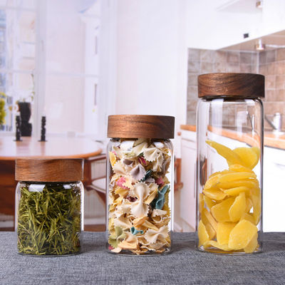 Chất chứa thủy tinh chống nhiệt chai với cây Acacia vít nắp đầu