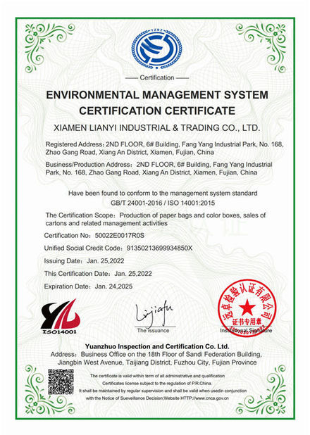 Trung Quốc Lianyi International industrial and trading co.,Ltd Chứng chỉ